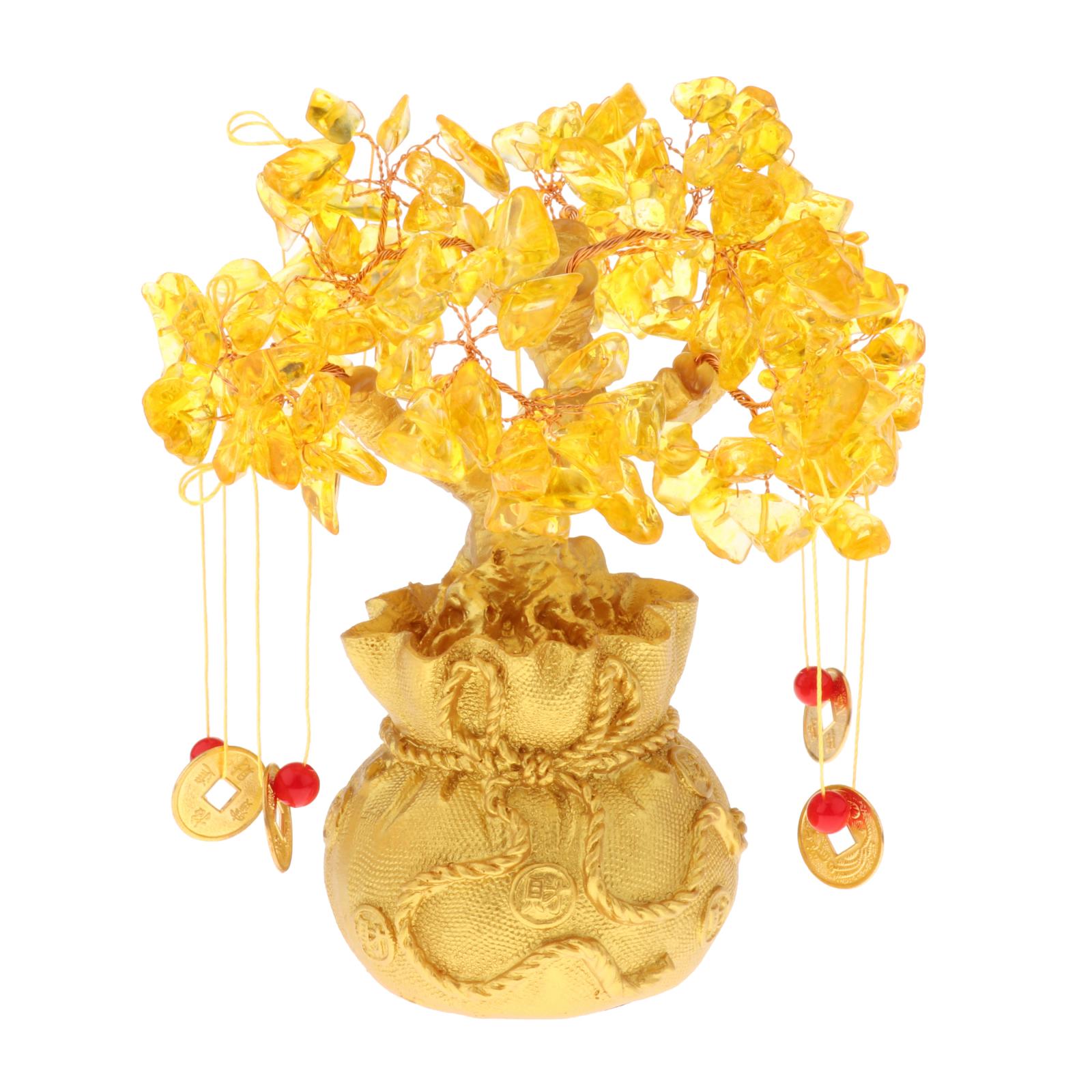 Crystal Money Tree Bonsai Feng Shui Wealth Lucky Tree Housewarming Bonsai w/ Coin & Base for Home Office Decor Ornaments