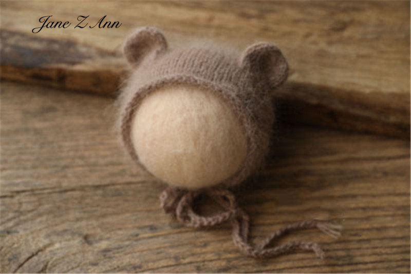 Nerz-Samt-Mütze, Wollstrickmütze mit kleinen Ohren, Neugeborenen-Fotografie-Requisiten, Babyfotos – Detail 7