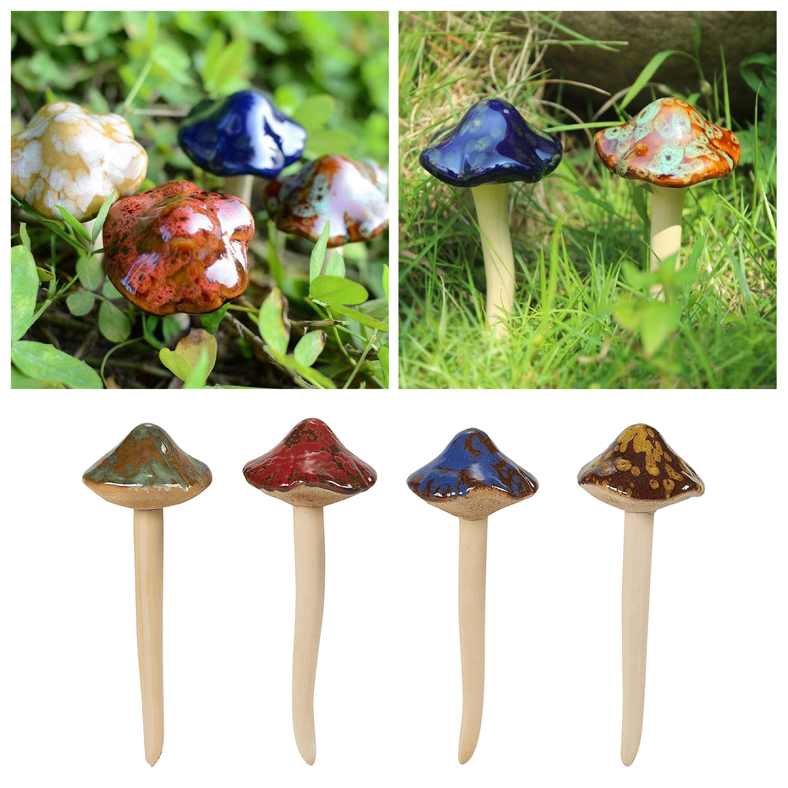 Resin Garden Mushrooms Figurine Decorations Stakes Lawn Ornaments Decor