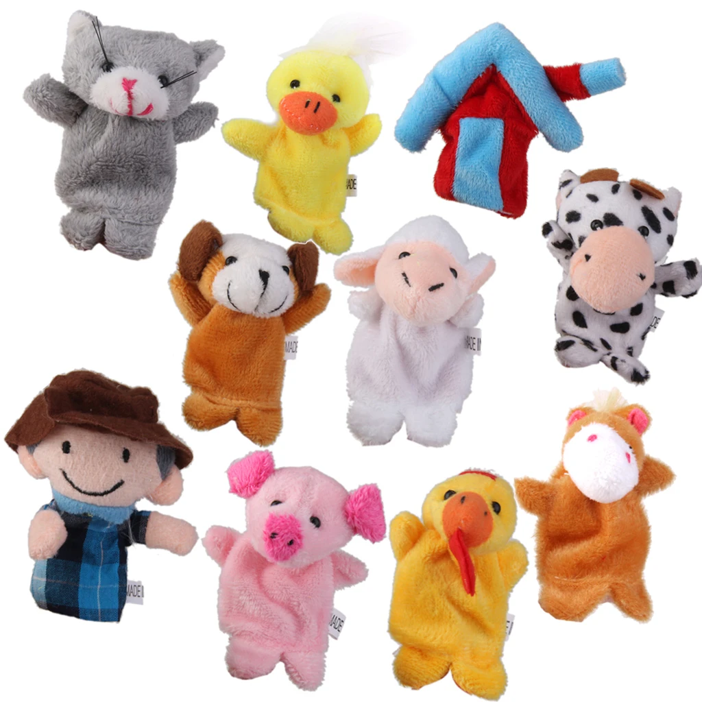 10x Old MacDonald Farm Story Family Finger Puppets Cloth Doll Kids Hand Toys