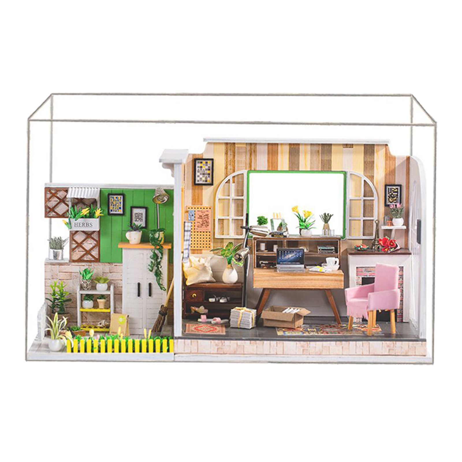 3D Dollhouse Miniature with Furniture, DIY House Kit with Display Case 1:24 Scale Creative Room