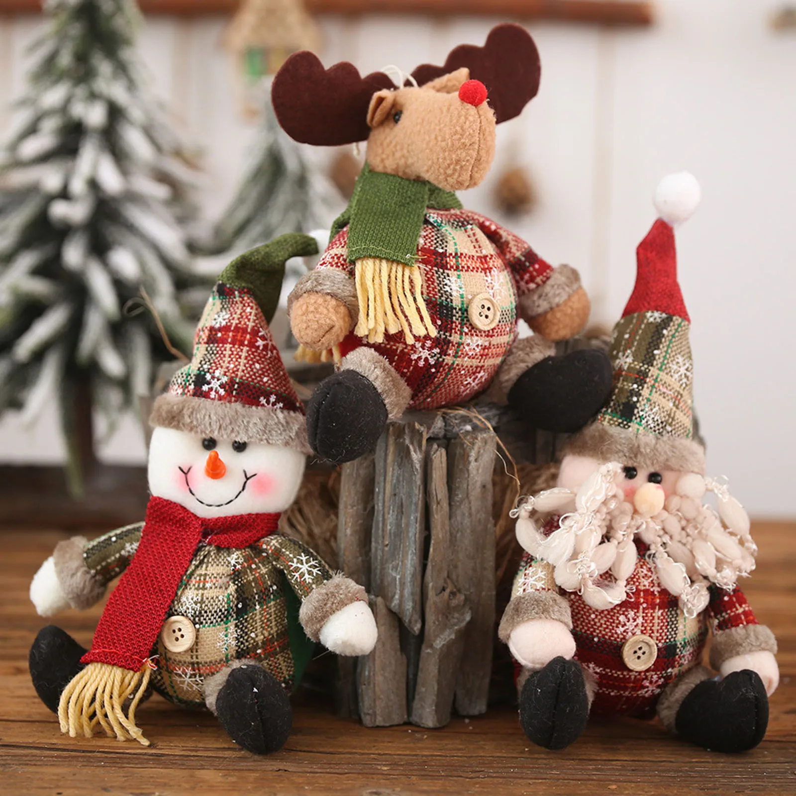 Xmas Hanging Doll Santa Clause Snowman Reindeer Plush Ornaments 3D Christmas Ornaments for Stocking Ball Bell Fireplace