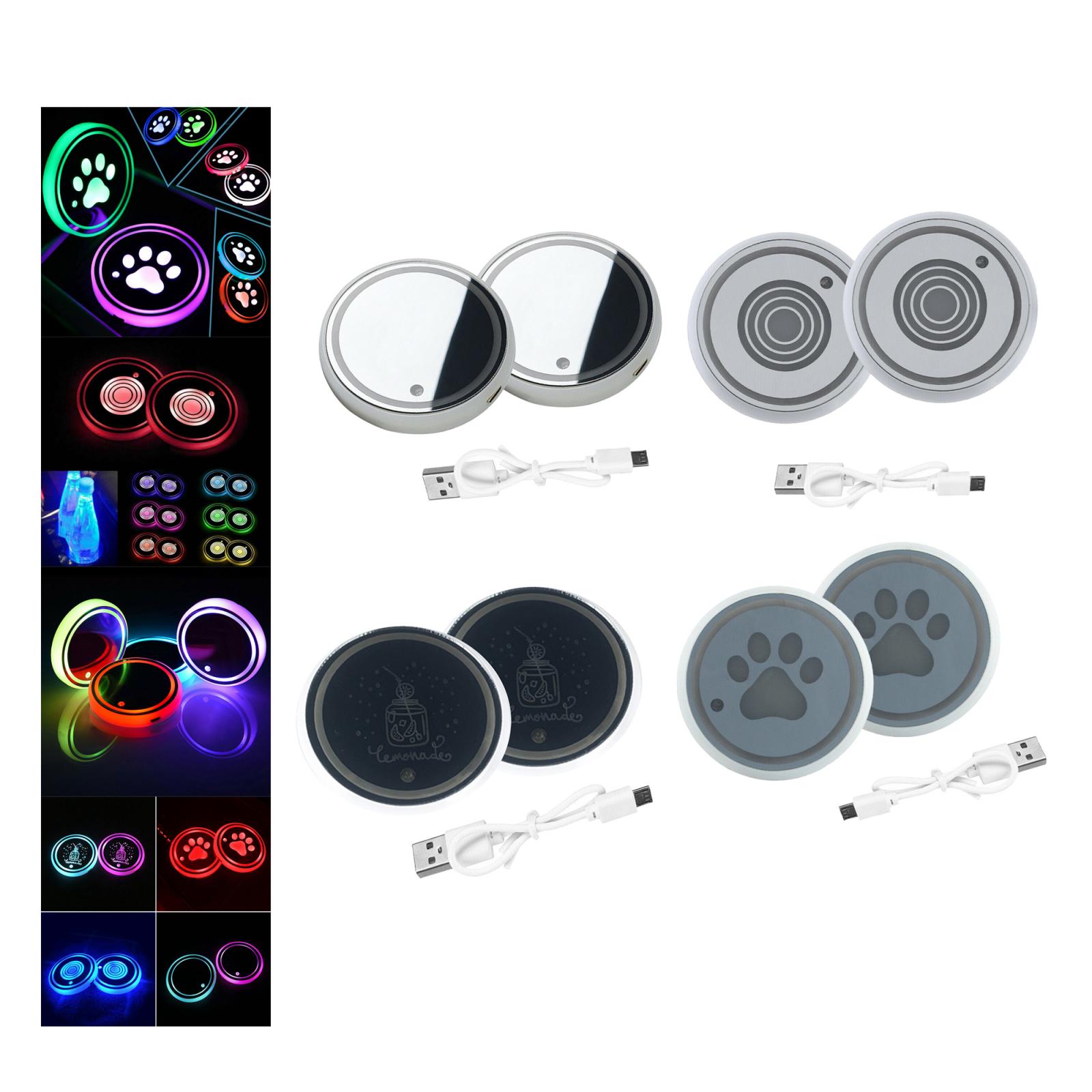 2Pcs Car Logo LED Cup Pad Holder Light USB Charging Mat Luminescent Cup Pads