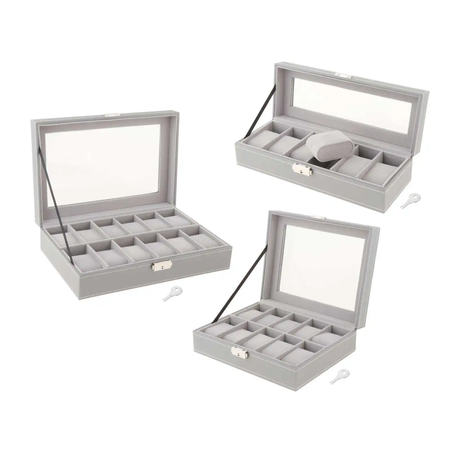 6/10/12 Watch Box PU Leather Gray Watch Case Boxes Storage Holder Organizer Jewelry Boxes Display Best Gift