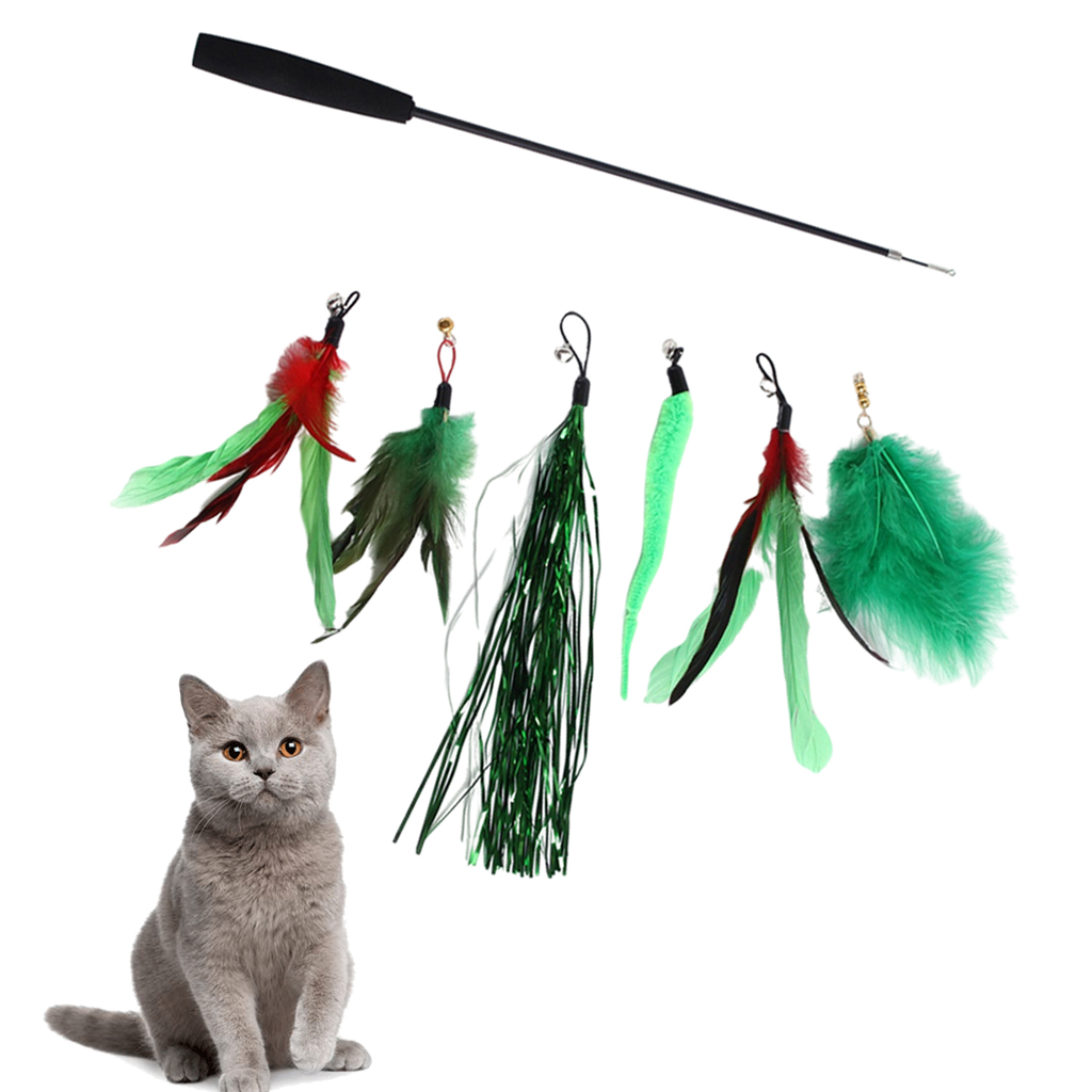 Interactive Cat Teaser Wand Kitten Stick with 6 Piece Play Attachments Toy