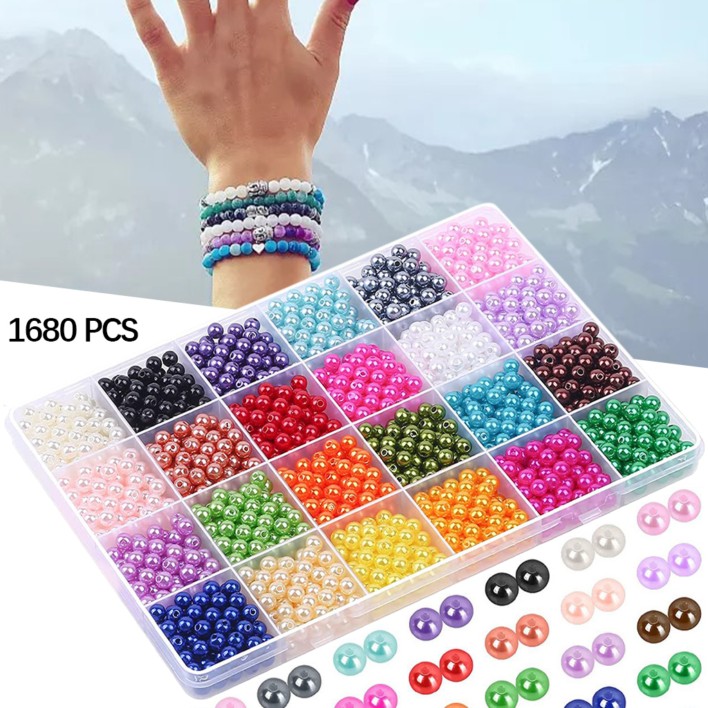 1680pcs Round Pearl Beads 6mm DIY Craft 24 Mixed Colors Plastic Spacer