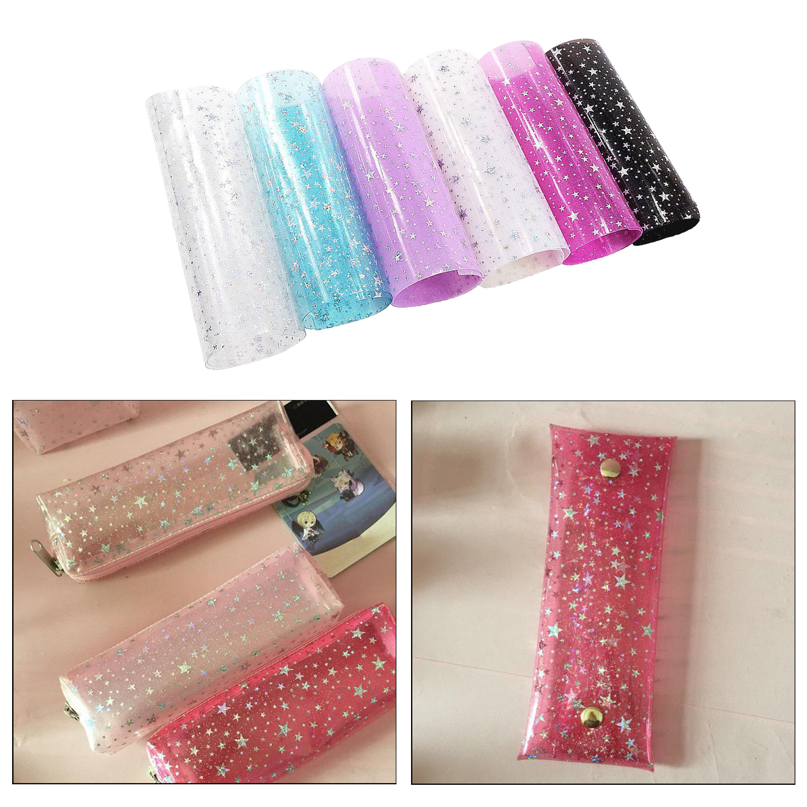 6Pcs Clear Film Holographic Vinyl Fabric for Bag Patchwork DIY Hair Bow , Jewelry Making , Window Film, Arts Crafts Projects