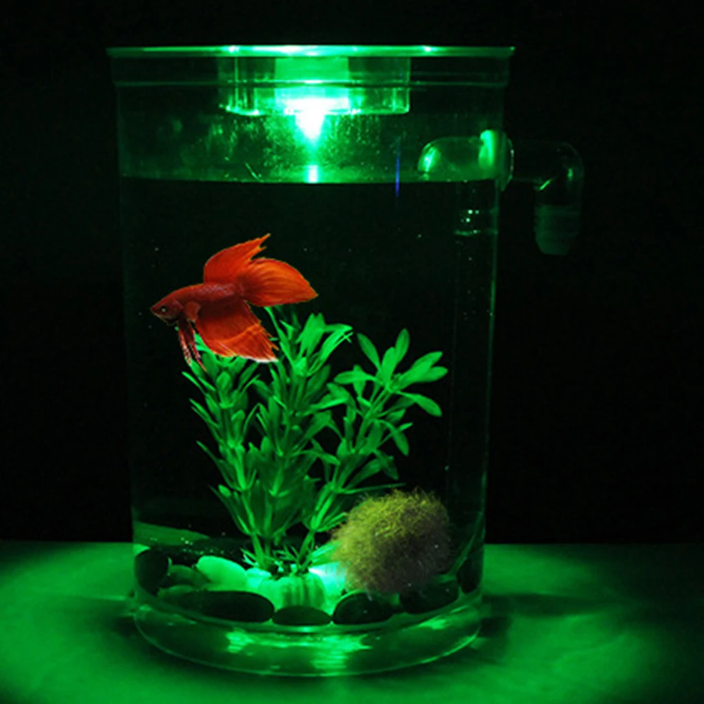 Clear Desktop Aquarium LED Self Cleaning Decorative Desk Fish Tank Ornament