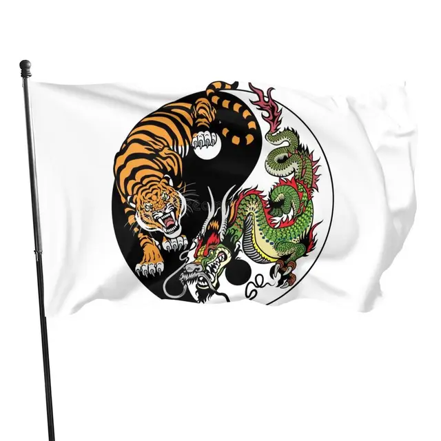 Bandeira de dragão de água e fogo 3 x 5 pés 2 x 3 pés bandeira de casa com  ilhós de latão para decoração interna de casa ao ar livre