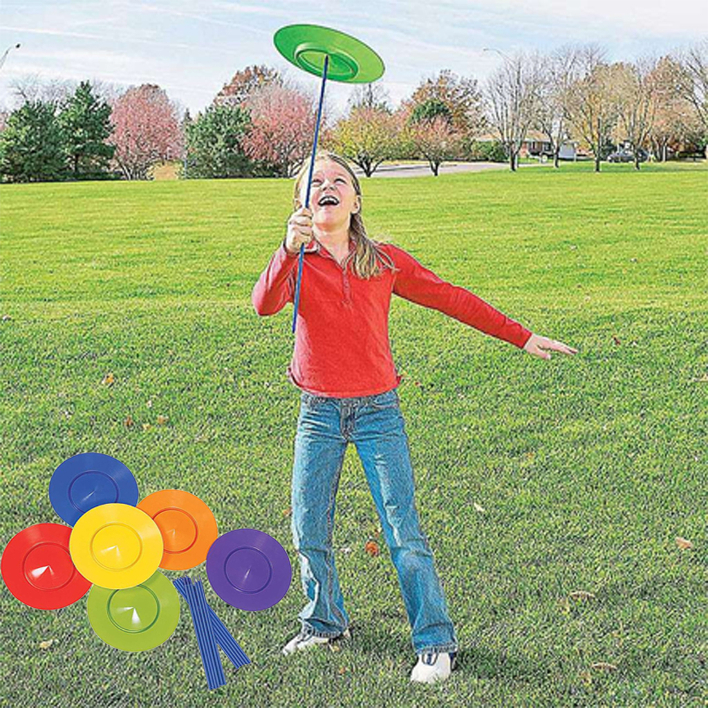 6 Set Plastic Juggling Plates Sticks Spinning Plate Set Balance Wheel Discs Toys Outdoor Games for Children and Adults