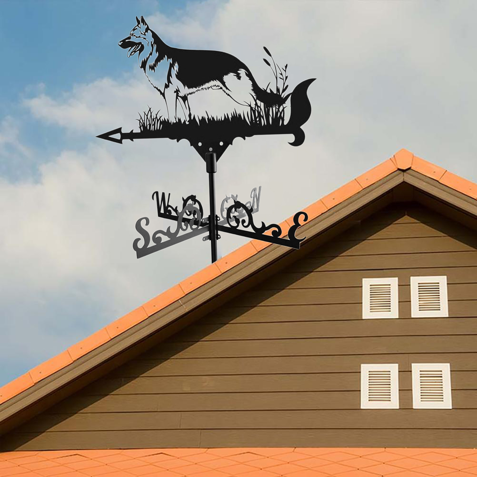 Weather Vane Vain Ridge Mount Roof Dog Shape Weathervane Direction Indicator