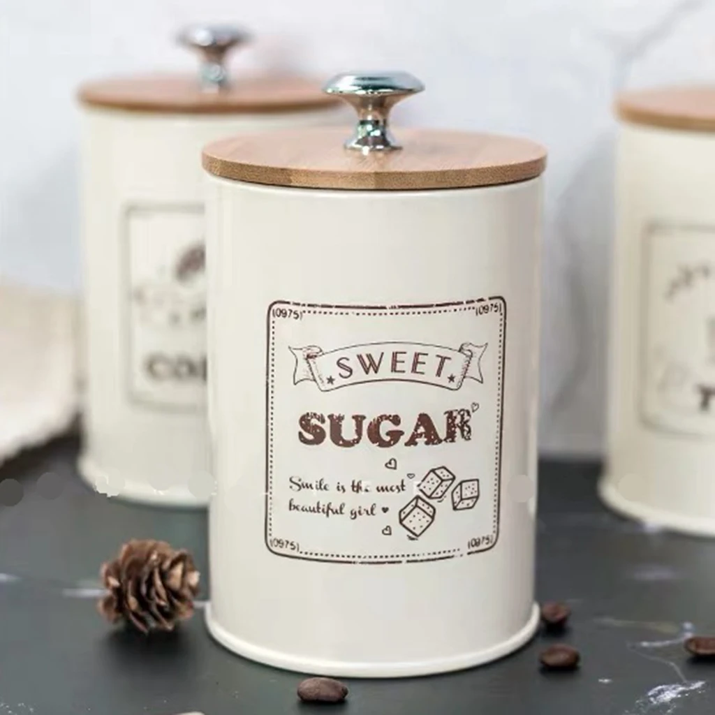 Vintage Retro Style Text Ceramic Tea Coffee Sugar Canisters Storage Jar Set 3Pcs 