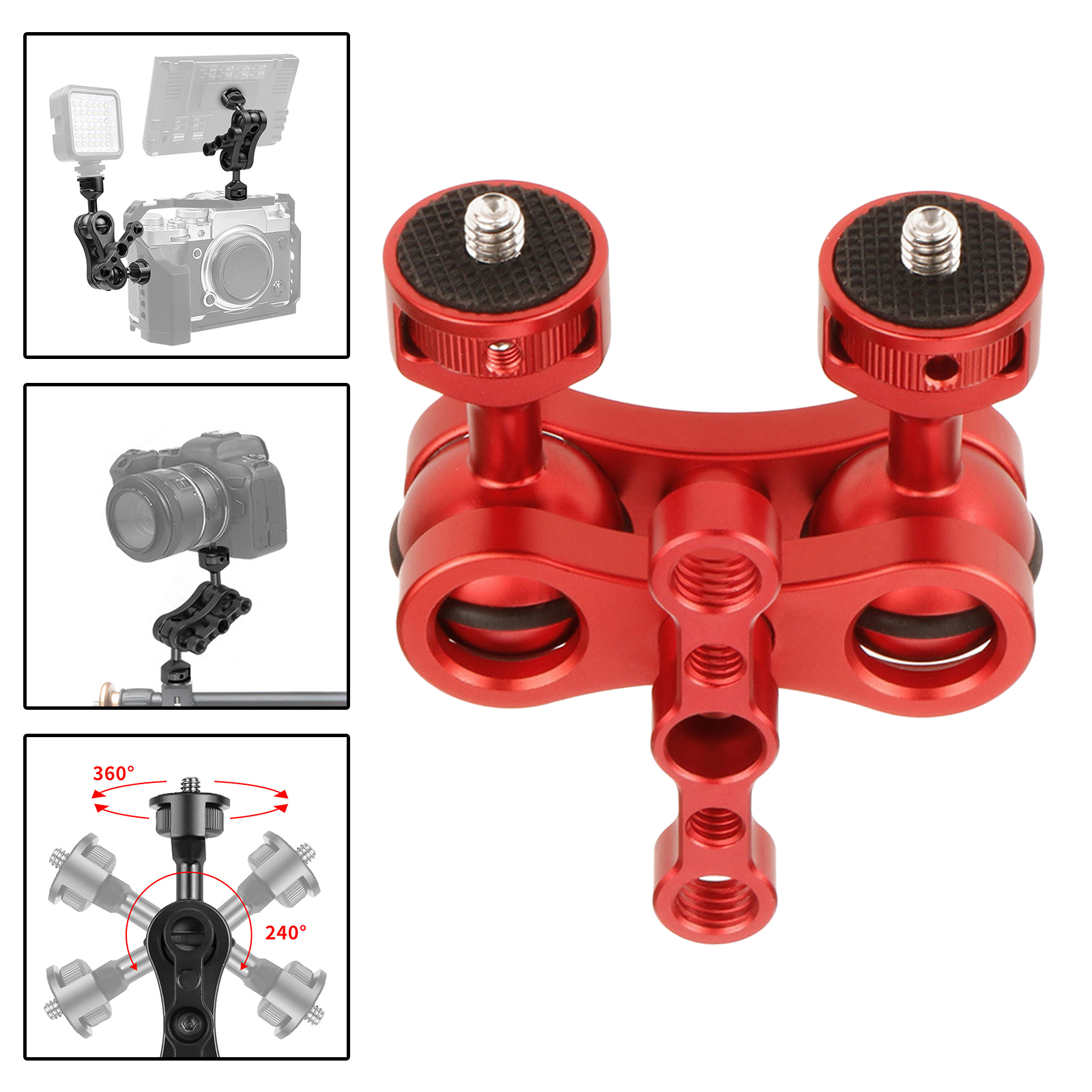 CNC Aluminium 360° Arm Monitor Mount w/Double Ballheads for Audio Recorders