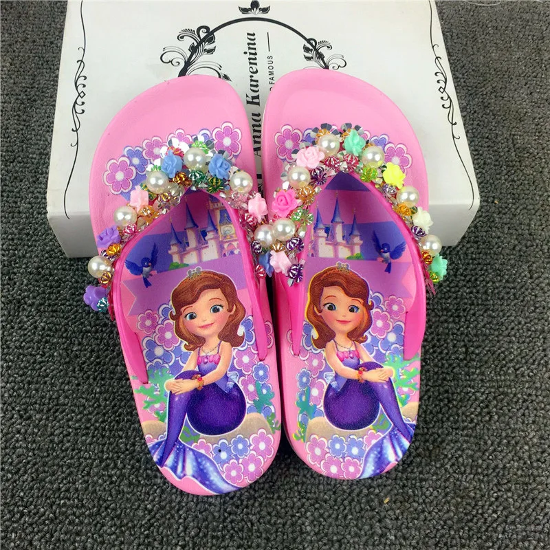 children's shoes for adults Summer Frozen Anna Elsa Girls' Shoes Lovely Cartoon Princess Flat Shoes Children's Beach Home Shoes Sequin Slippers children's sandals near me