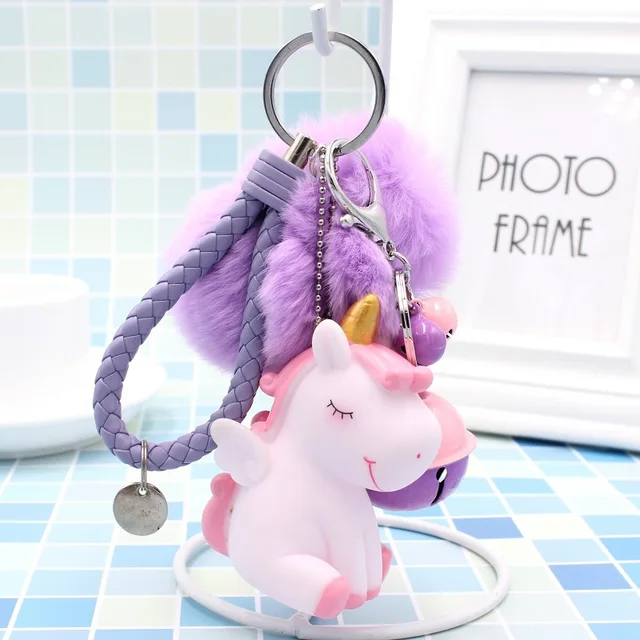 Buy 3 for $10, Purple Unicorn Puff Ball Keychain