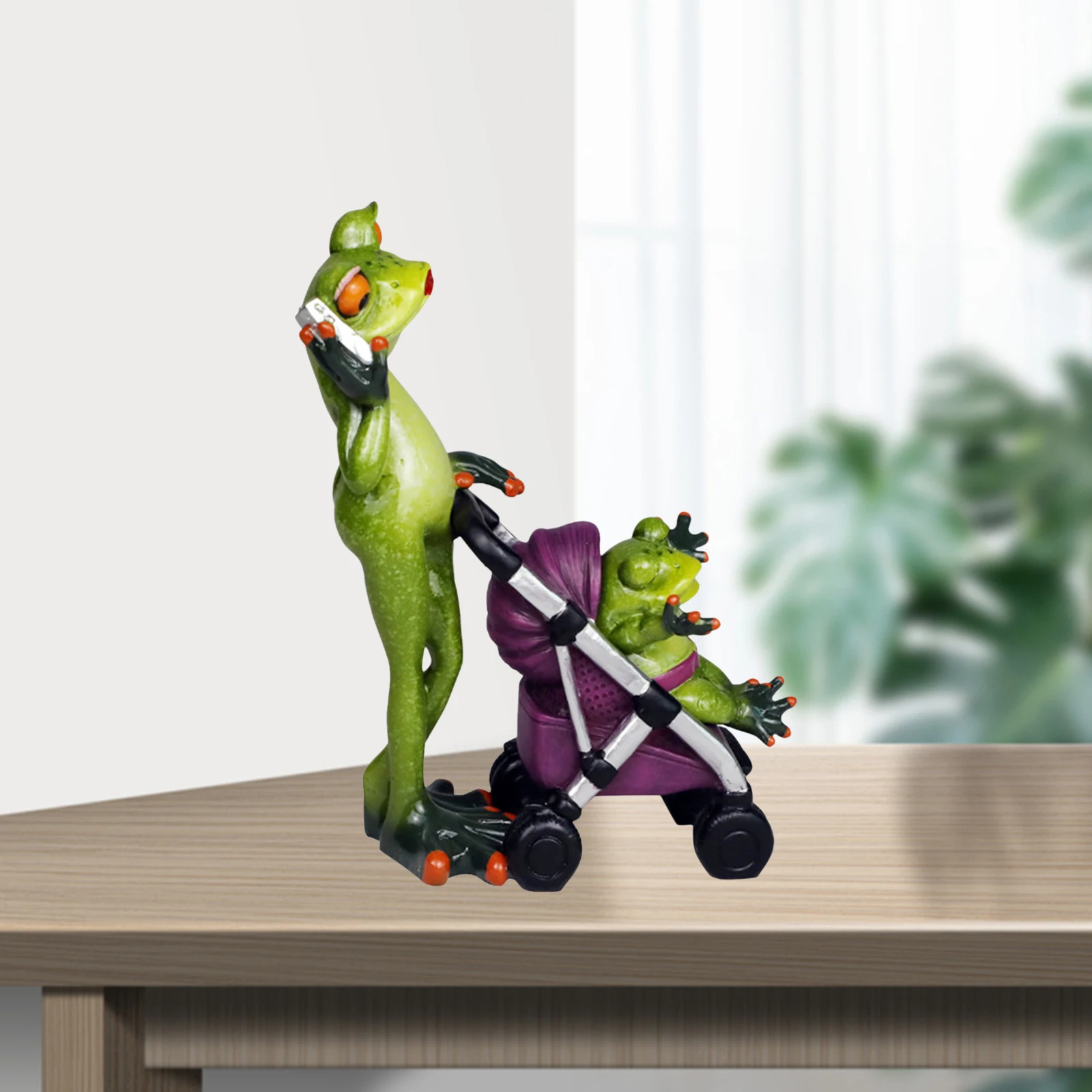 Family Mommy Stroller Frog Miniature Figurine Desktop Patio Ornaments Crafts