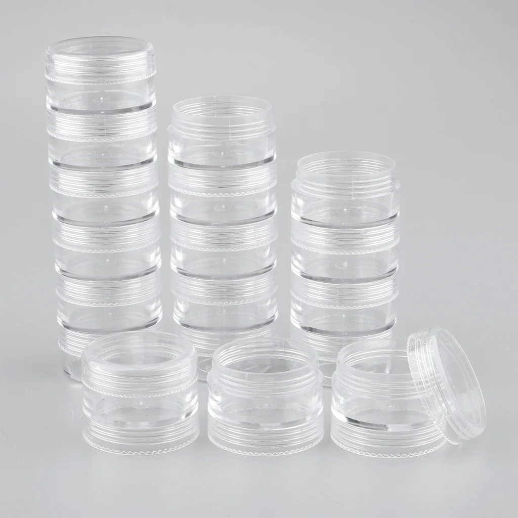 Stackable Jar Empty Containers - 18 Pack - for Eyeshadow, Nail Arts Accessories, Lotion, DIY Craft Beads and Pill