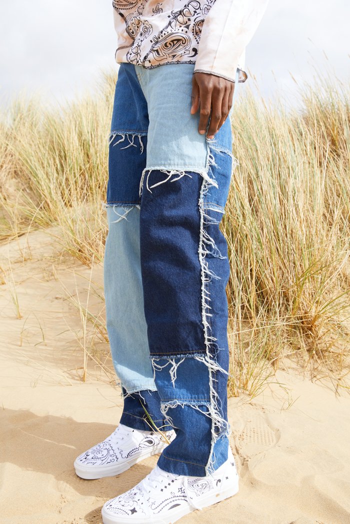 patchwork denim jeans mens