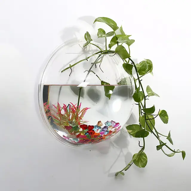 Acrylic Plexiglass Fish Bowl Wall Hanging Aquarium Tank Pet Products Wall  Mount Fish Tank Creative Flower Pot for Home