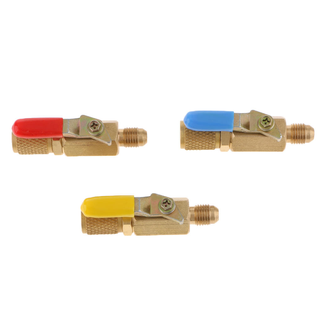 3 Pieces R410A R134A Shut Ball Valves for HVAC AC Refrigerant Charging Hose