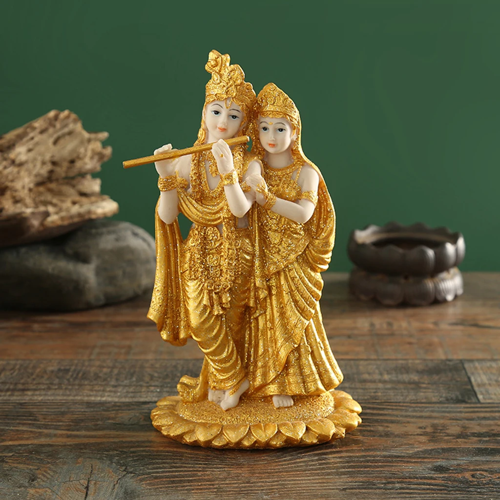 Krishna Radha Love Making Wooden Sculpture Hindu God Figurine Statue Home Decor 