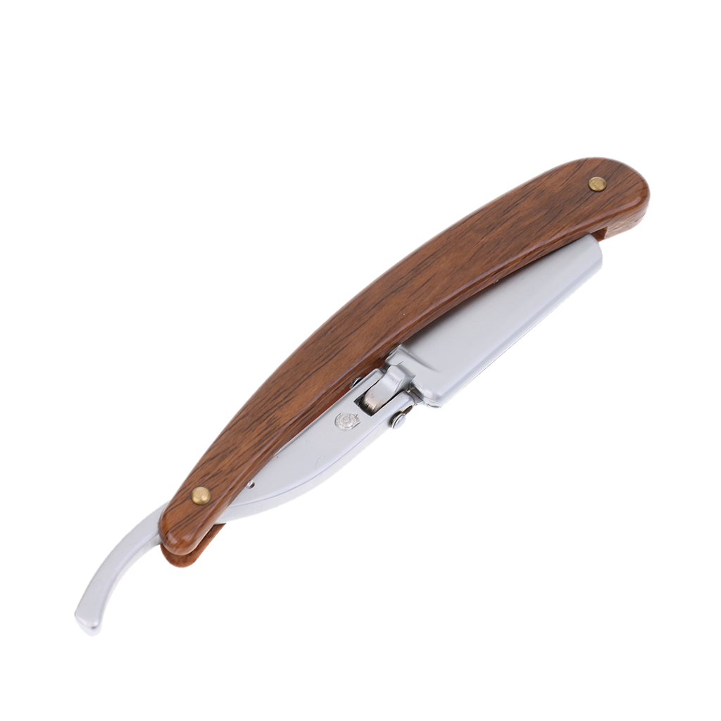 Men's Vintage Wooden Handle Folding Zinc Alloy Barber Shaving Straight Razor with Storage Box