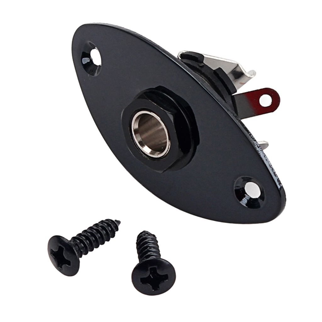 Electric Guitar Bass Cigar Box Parts Jack Plug & Socket Plate Oval with Mounting Screws