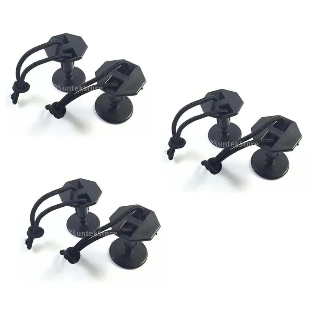 6 Pieces Black Plastic Surfing  Surfboard Leash Plugs With Cord,  Accessories