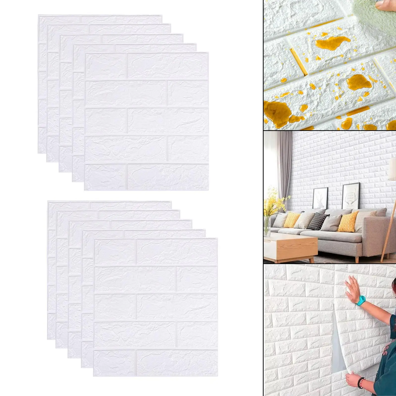 10x Self Adhesive Tile Brick Wall Sticker Waterproof DIY Wallpaper TV Wall