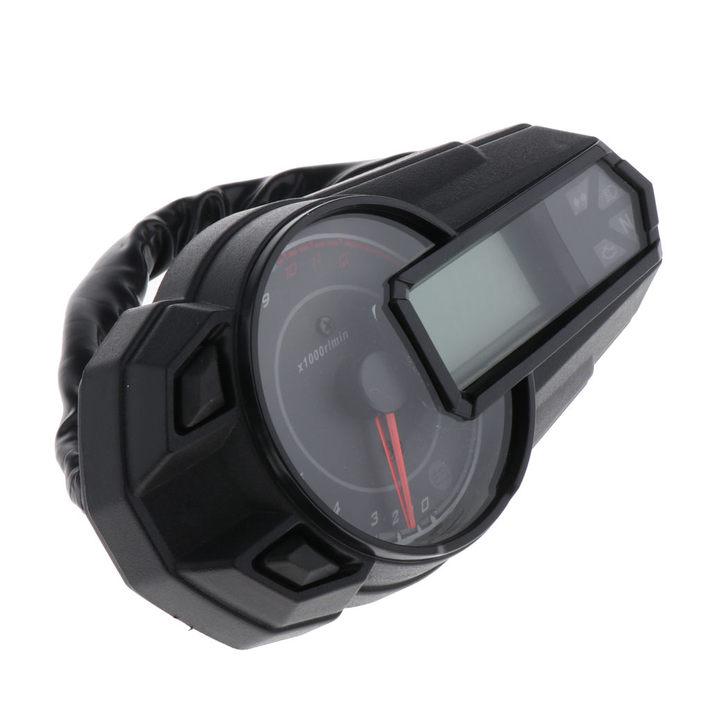 Motorcycle Digital Light LCD Speedometer Odometer Tachometer, 12000RPH, N1-6 Adjustment