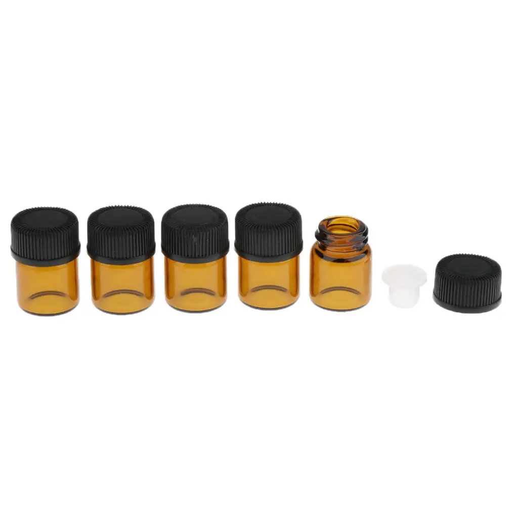 300 Pieces 1ml Amber Glass Bottle Screw Ca p  Dram Essential Oil Vial