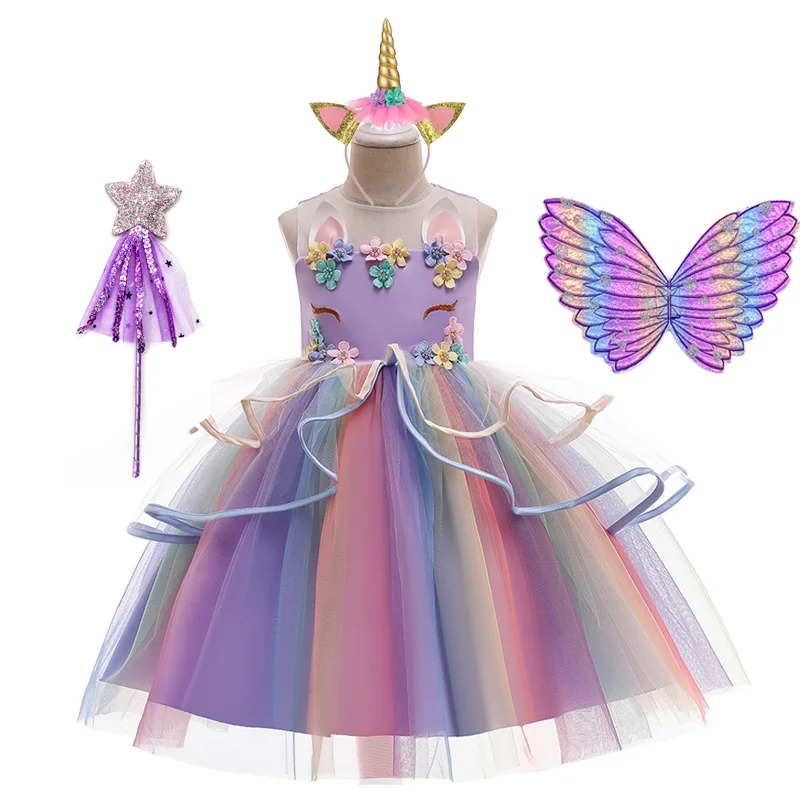 2021 Unicorn Girls Summer Dress Kids Birthday Party Princess Costume for Halloween Christmas Children Ball Stage Clothing winifred sanderson costume
