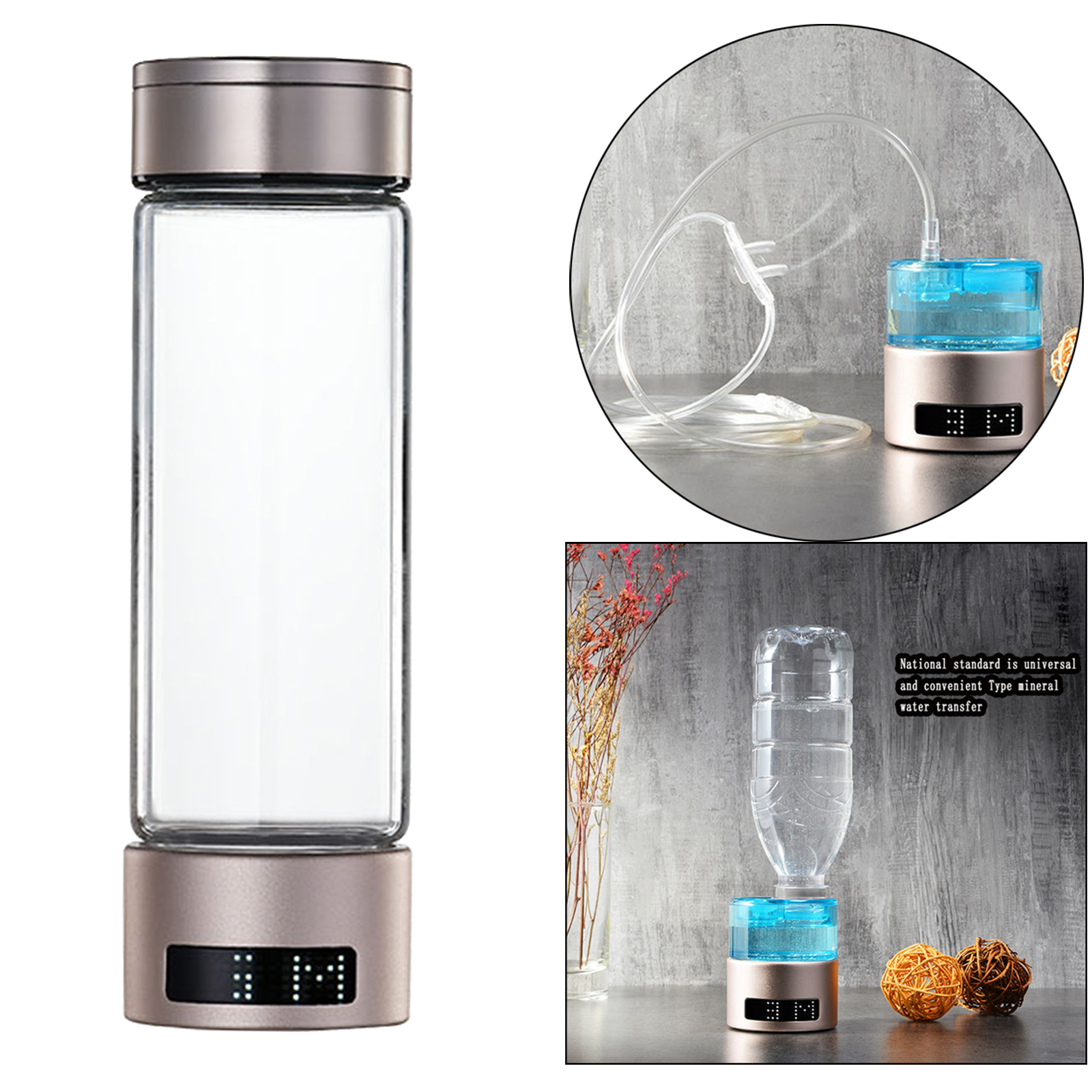 Hydrogen Water Bottle Cups, Travel Ionized Water Generator, LED Display Adapter 1000-1200ppb