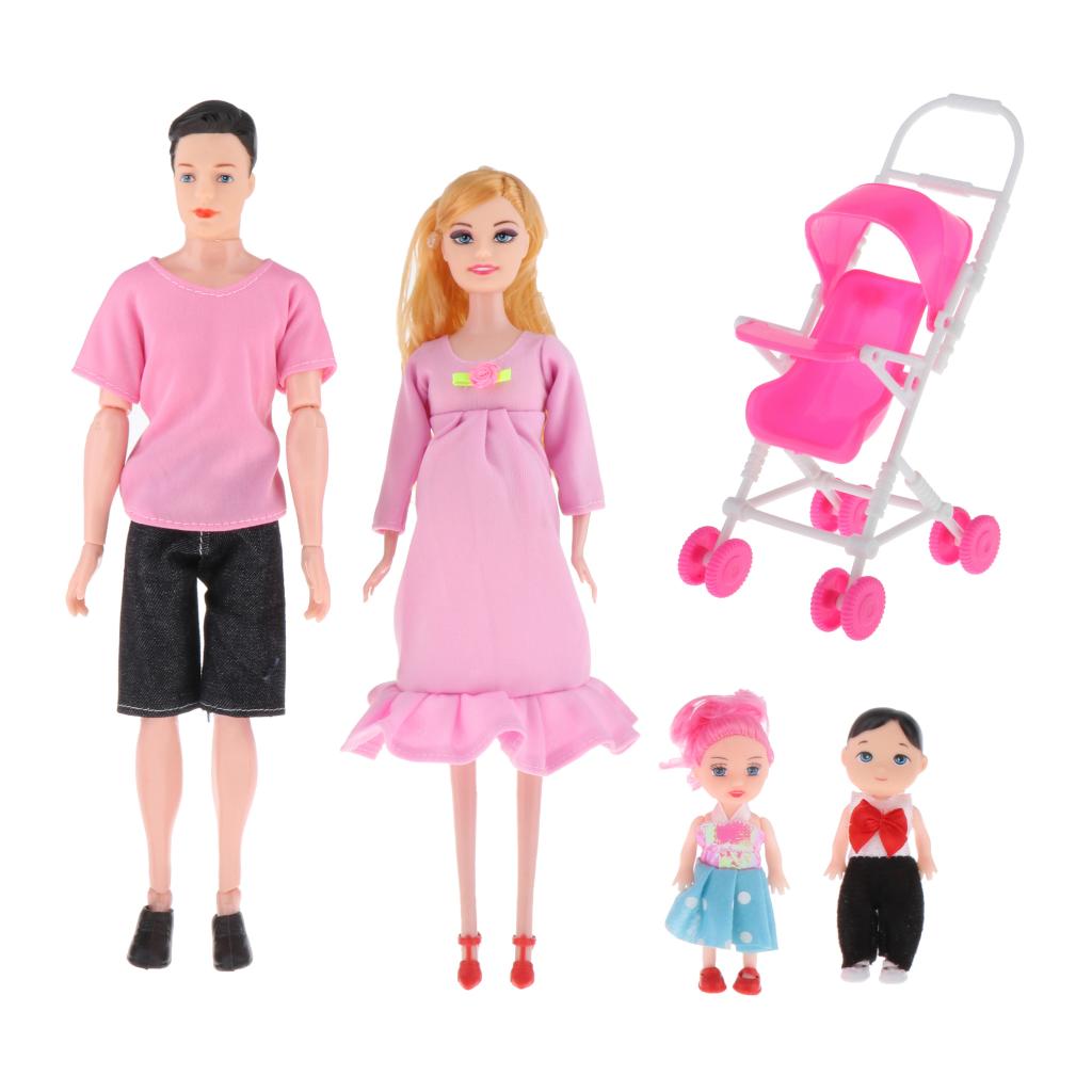 Pink Family Doll Educational Set Dad Pregnant Mother Daughter Son Baby in Mums