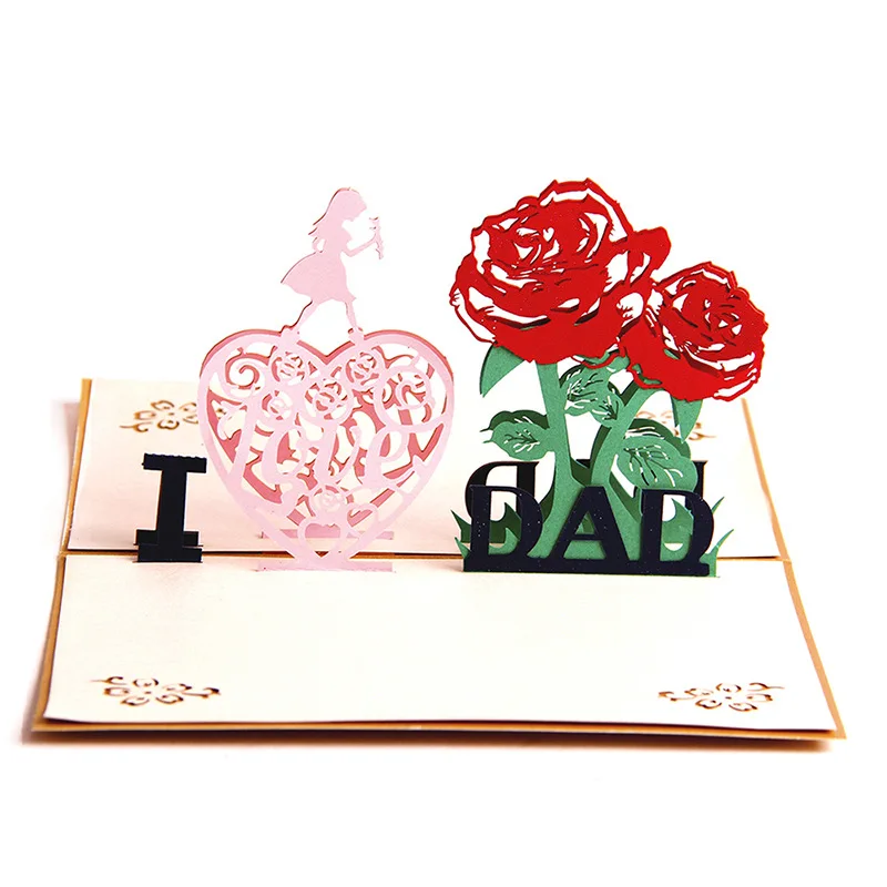 3D Pop up Card I LOVE DAD Father's Day Birthday Greetings Occasion Gold Daughter 
