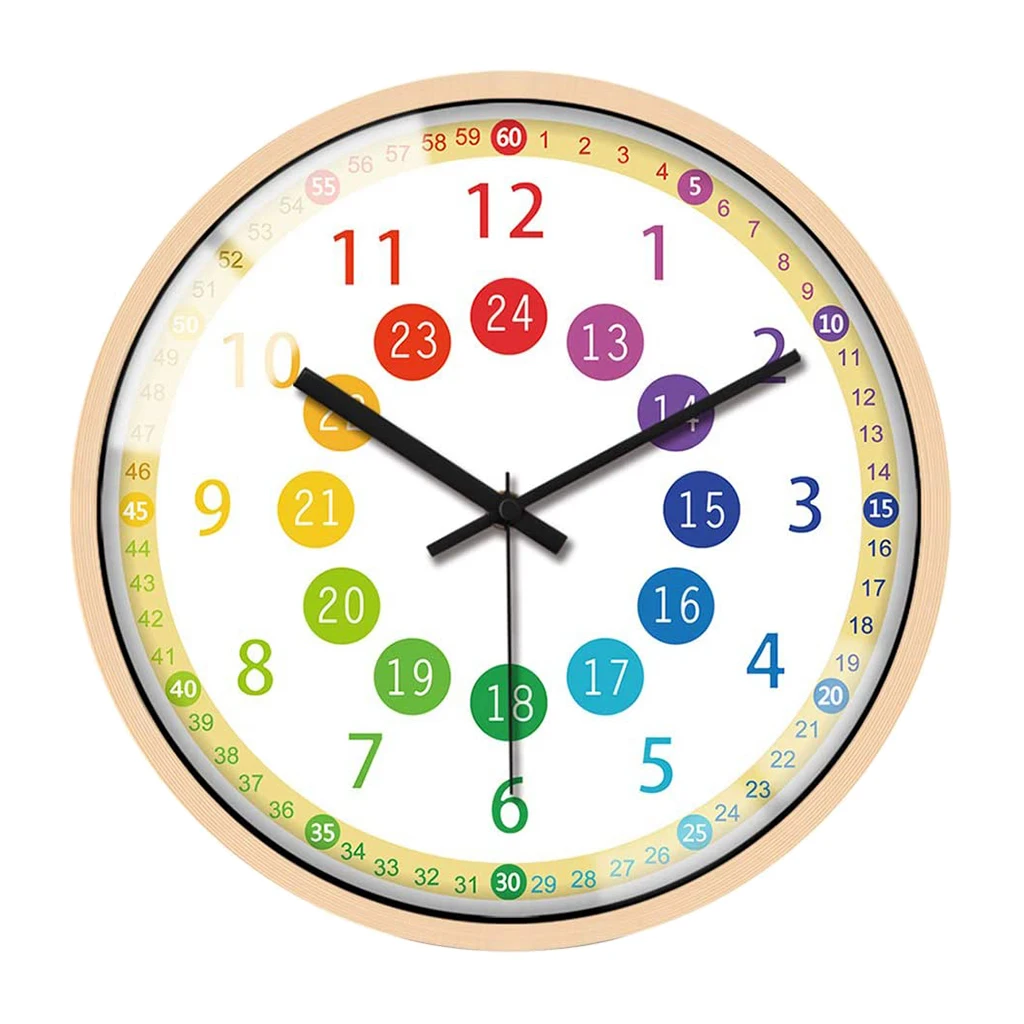 Colorful Wall Clock Kids  Classroom Battery Operated 12 Inch Round