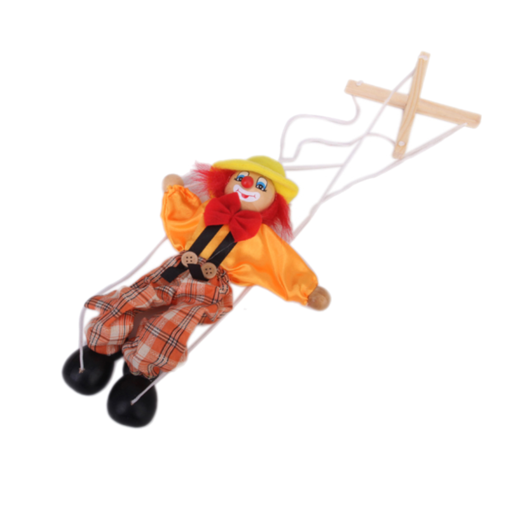 Wooden Durable Functional Clown Marionette Kids Children Puppet Toy