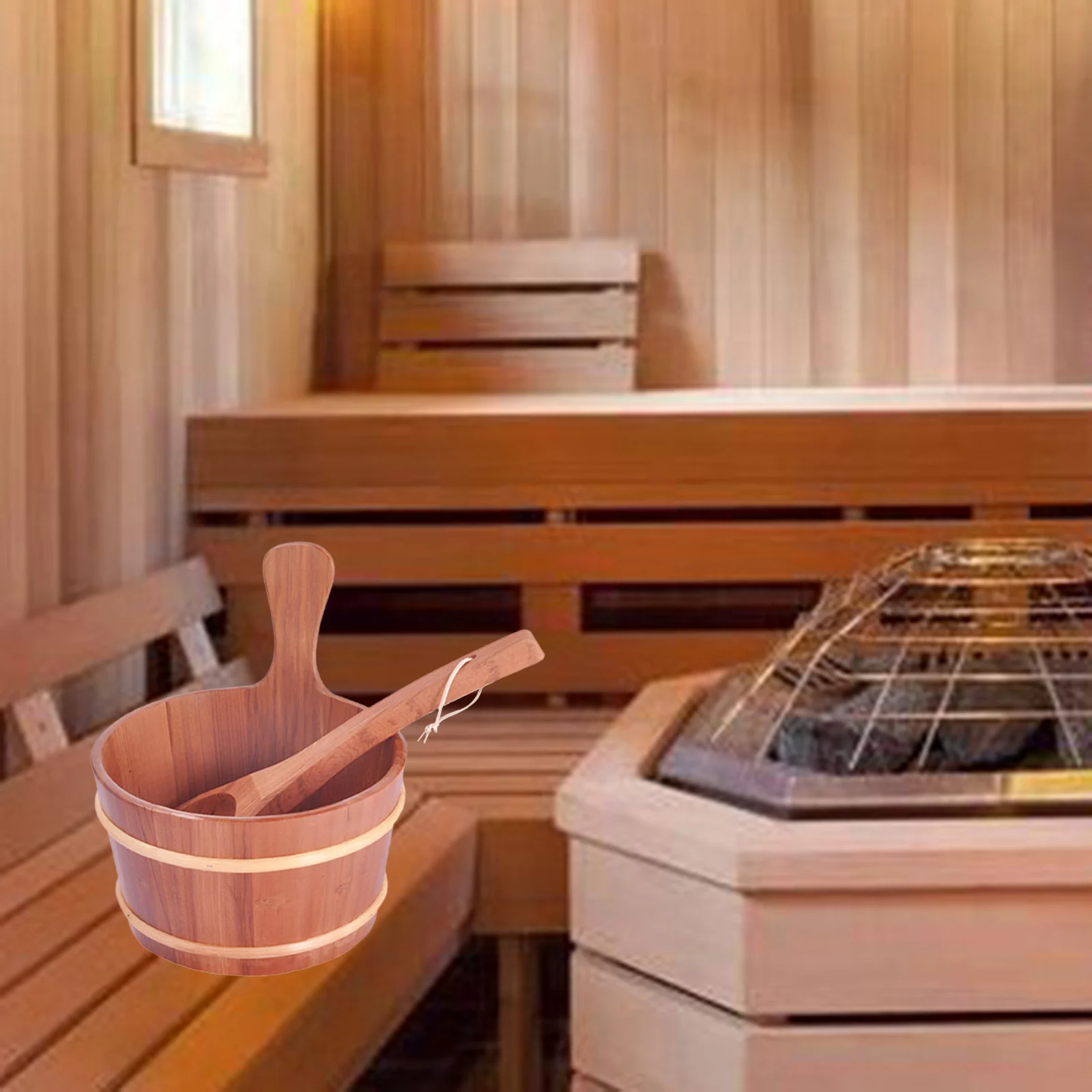 Kit Sauna en Bois Naturel 7L Équipement De Salle De Bain Seau Et Louche De Sauna Fabriqués en Pin Finlandais 