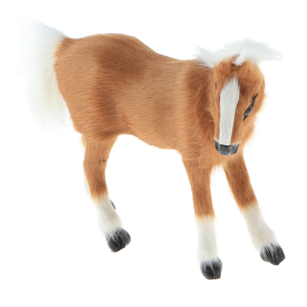 Simulation Faux Fur Horse/ Cat Model Kids Educational Toy Handicraft Collection Home Ornament