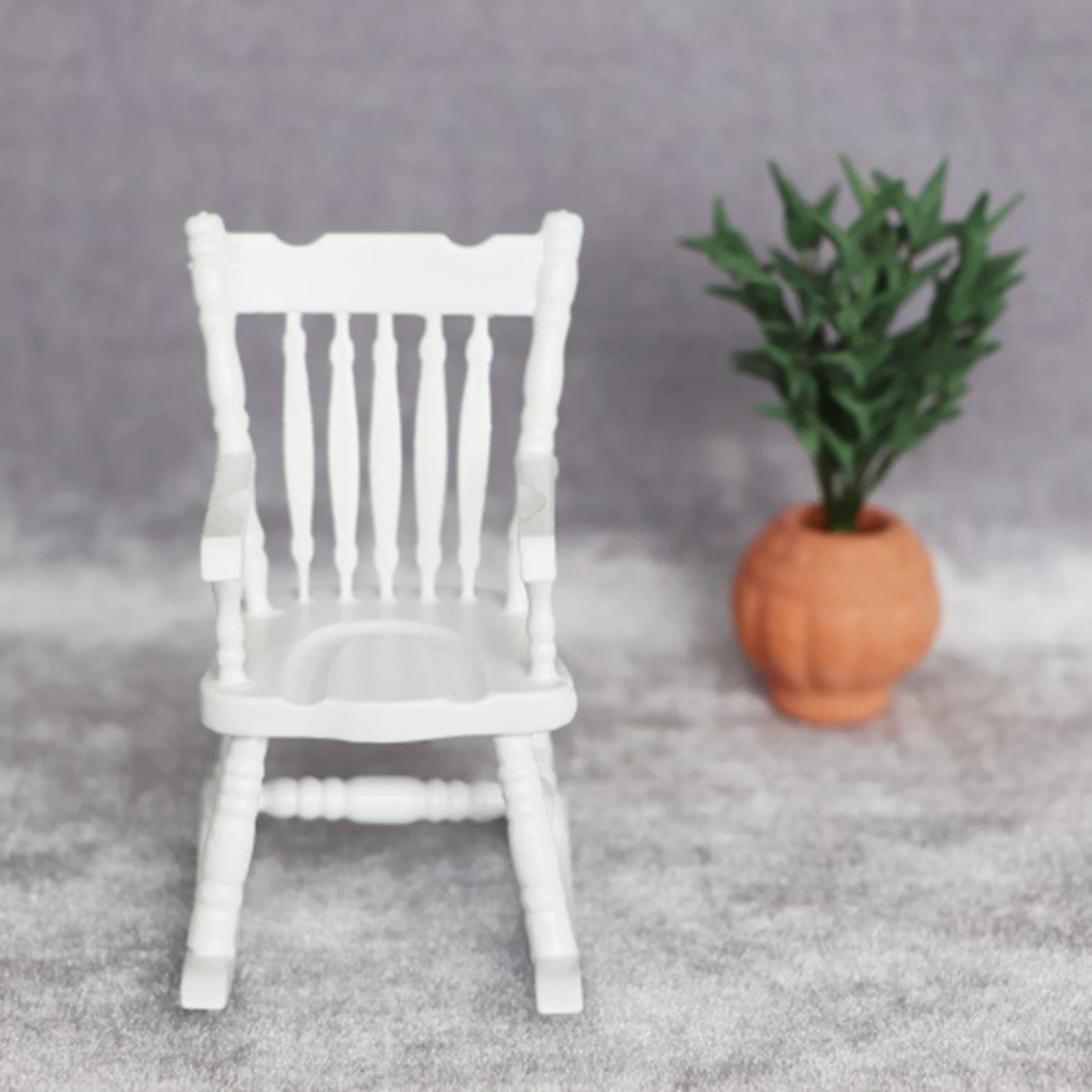 Weiß Holz Schaukel Stuhl für 1:12 Puppe Haus Miniatur Wohnzimmer Tackle S2C6 
