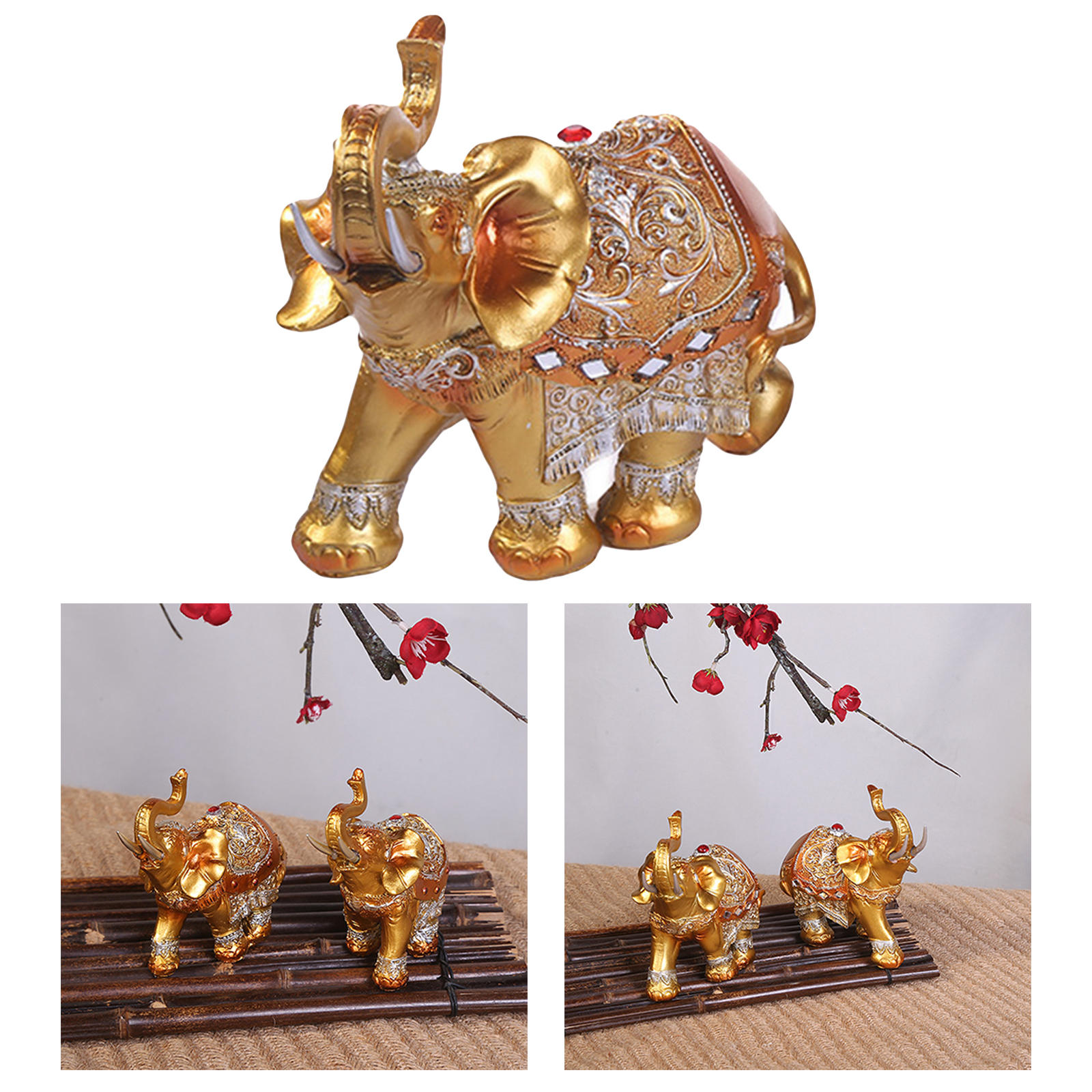 Resin Golden Elephant Statue Collectible Feng Shui Crafts for Father Mom Family Friends