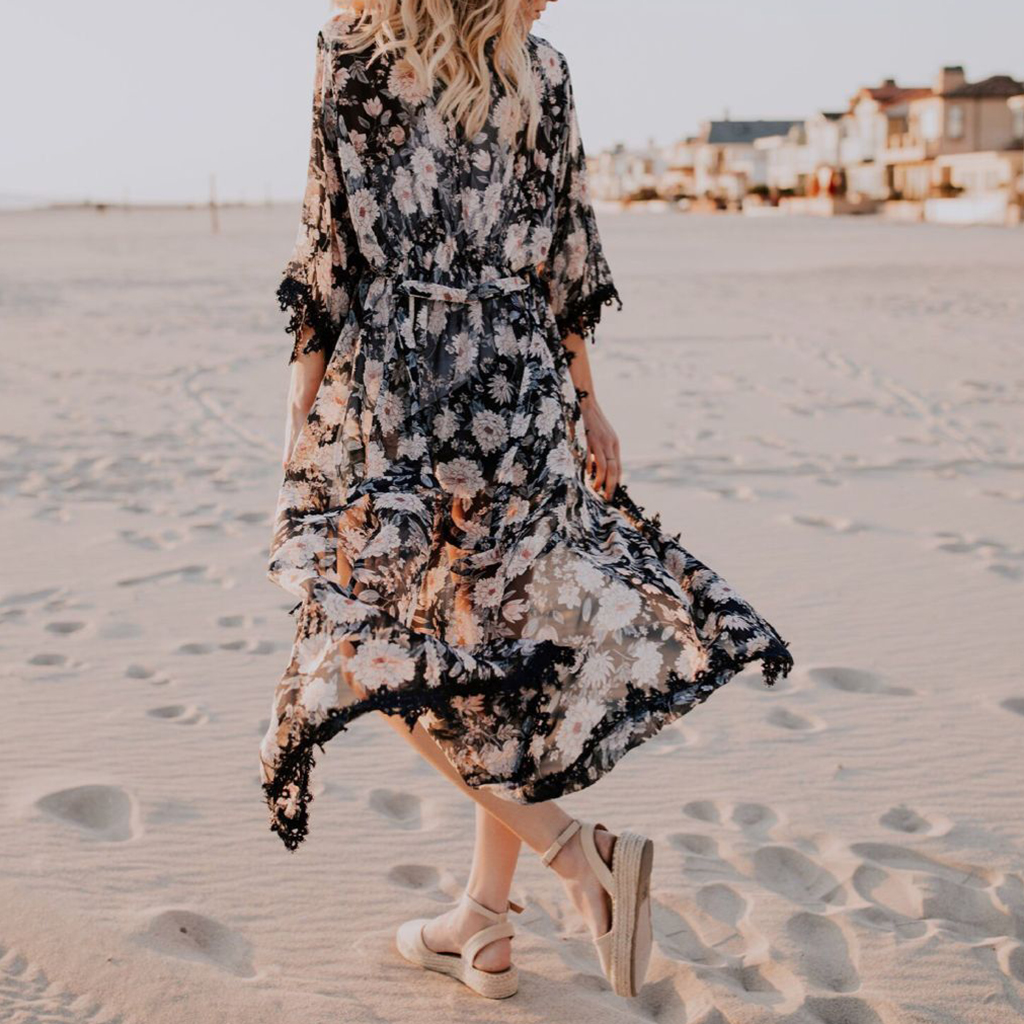 Women's Bikini Swimwear Cover up Split Kimono Beach Top Swimsuit Maxi Dress for Swimming