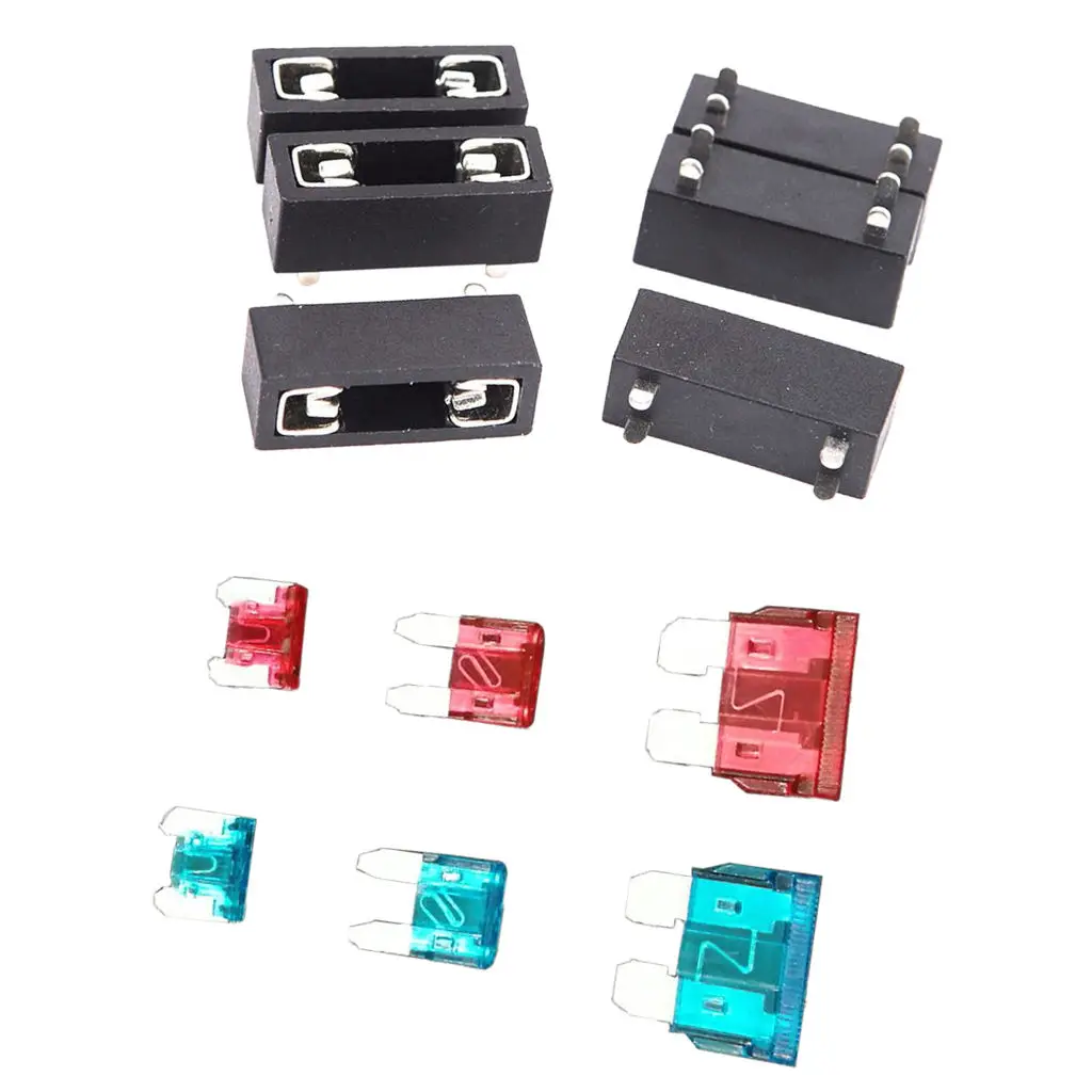 6 Set PCB Mount Mini Small Medium Universal Car Fuse Holder + Fuses Kit