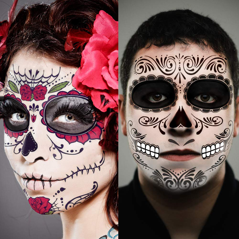 Best of Halloween Temporary Face Tattoos, 1 Sheets Floral Day Of The Dead Sugar Skull Face Tattoo Kit Halloween Tattoos Reviews & Tips