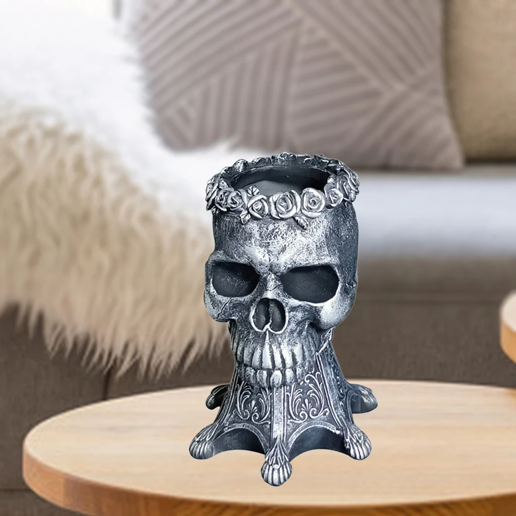 Gothic Skull Head Plant Flower Pot Container Resin Planter Indoor Home Decor 