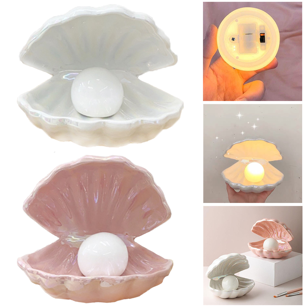 Ceramic Night Light Desktop Decoration Shell LED Light Jewelry Storage Organizer Bedside Lamp Decorations for Kids Girls Room