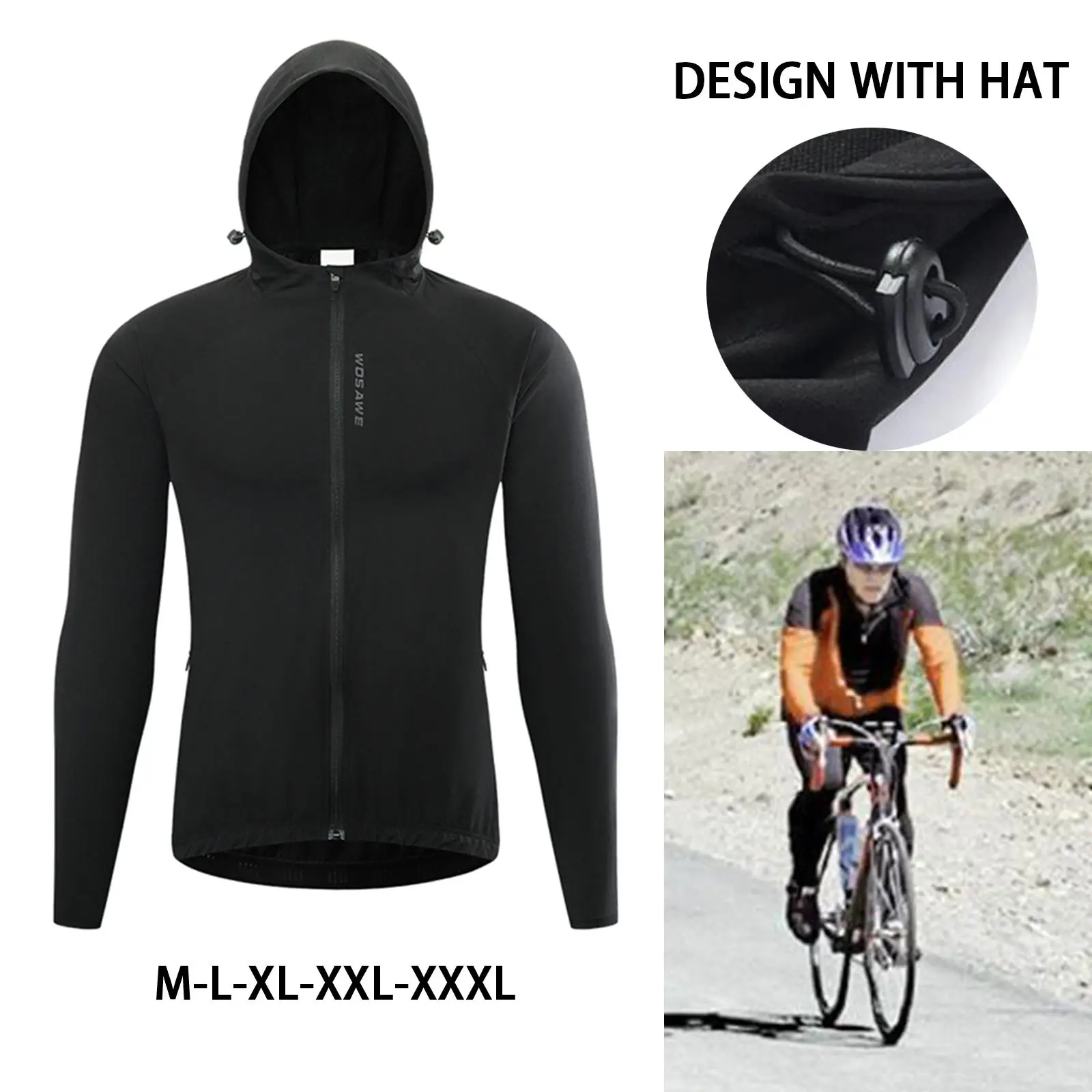 Hooded Bike MTB Cycling Jacket for Men Reflective Lightweight Sport Jacket Waterproof Breathable Quick Dry Windbreaker