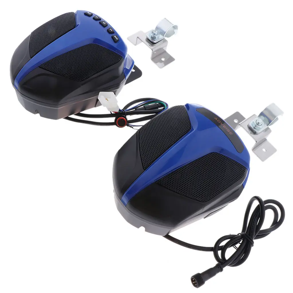 Pair Of FM Radio Speakers For Motorcycle Stereo Amplifier MP3 AUX Radio 15 W 4 Inches - Blue