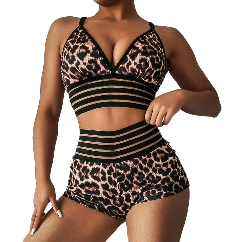 Swimwear - Leopard Printed Gym Shorts