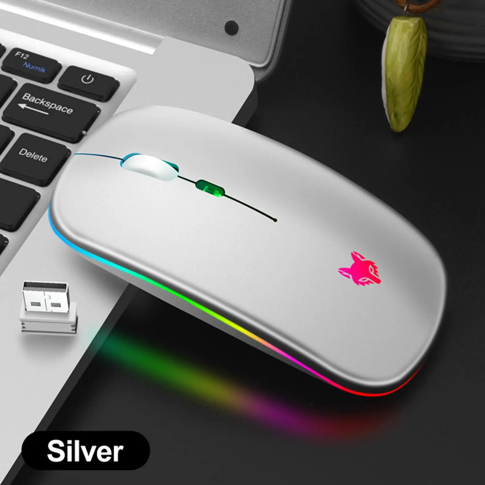 Slim LED Wireless Mouse 2.4G Luminous Ergonomic USB Rechargeable RGB Mouse for Laptop PC Mute Mice 800 1200 1600DPI Travel